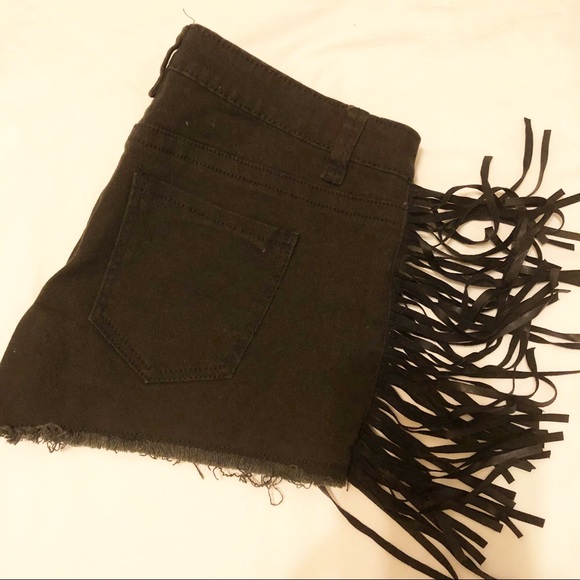 Forever 21 Premium Jean Black Fringe Shorts Summer Rodeo Cowgirl Rock & Roll - Picture 4 of 5